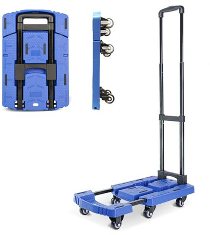 Zusammenklappbarer Sackkarre, 200 kg/440 lbs Leichter Transportwagen, Handkarren-Gepäcktransport mit 6 Rädern für Getränkekisten, Blumenkübel, Geschäftsreisen Blue