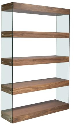 Ángel Cerdá - Estantería de Madera Nogal y Cristal - Estantería de Libros Moderna - Estantería Mueble para Salón - Duradero y Funcional - 122 x 38 x 183 cm