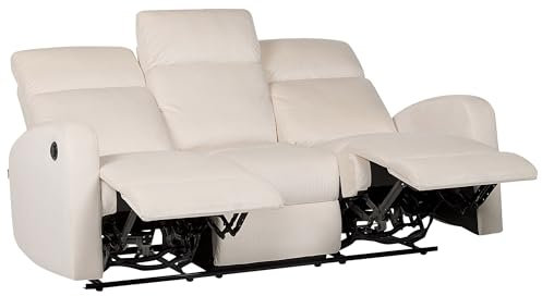 Beliani Elektrisch verstellbares 3-Sitzer Sofa Samt cremeweiß mit Relaxfunktion Verdal