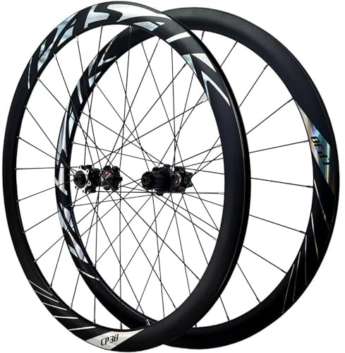 KUNYOS Set di Ruote da Strada 700C Freno A Disco Perno Passante Cerchi in Lega di Alluminio A Doppio Strato Mozzo 24H per Ruote per Bici A Cassetta A 8-12 velocità,Nero