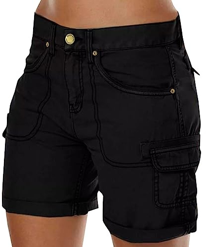 DeaAmyGline Cargo Shorts Damen Sommer - Kurze Hosen Damen Sweatshorts Bermuda Shorts Sommerhose Chino Hose mit Taschen Geknöpfte High Waist Freizeit Arbeitsshorts Cargohose Hot Pants Wandershorts