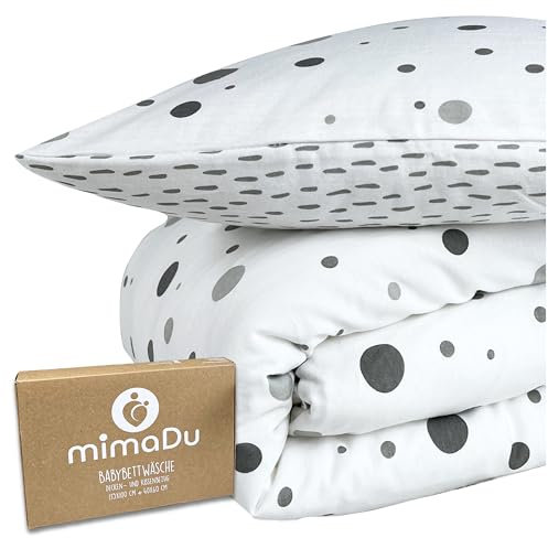 mimaDu - Baby Bettwäsche Set aus Baumwolle (Oeko-Tex100) 100 x 135 cm - Weiche Babybettwäsche aus Kissenbezug und Deckenbezug für Jungen, Mädchen - Bettbezug für Babybett, Kinderbett (Grau 2)