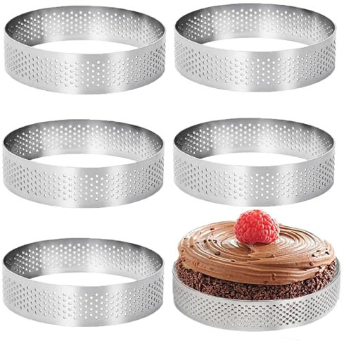 JYTDBCS 6 Pack Perforated Tart Ring, Pastry Rings Stainless Steel 8Cm Heat-Resistant Porous Nonstick Round Cake Mousse Ring,Round Tart Ring, Porous Crumpet Rings Baking Dessert Ring for Making Tool.