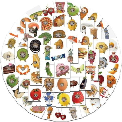 TVIVID 69PCS Funny Meme Cat and Food Cute Graffiti Stickers for Toy Luggage Laptop Ipad Skateboard Phone Car Stickers