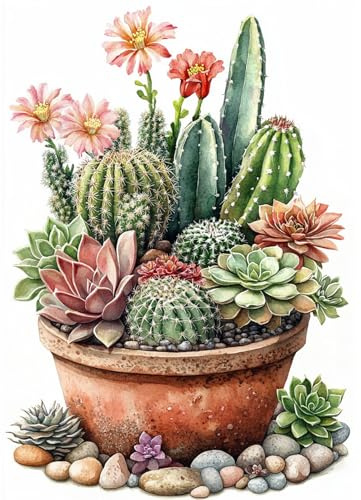 DOMROM Diamond Art Painting Kit for Adults - Potted Plants, Flowers, Succulents, Cactus Diamond Painting Kits - 5D Full Round Drill Art and Crafts for Decor
