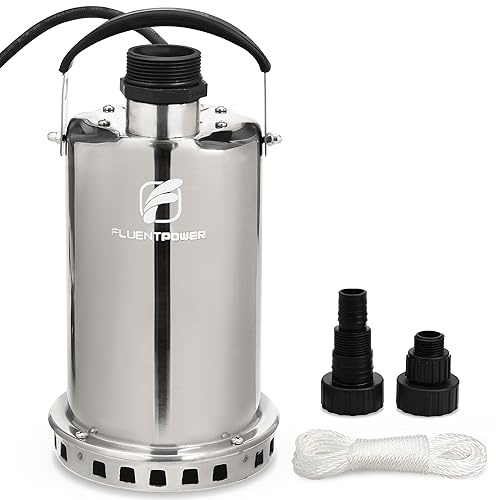 FLUENTPOWER 3/4HP Submersible Sump Pump, 3300GPH Stainless Steel Utility Water Pump, Manual Control with 26-Foot Cord for Garden Pond Basement Flood Cellar Draining Pool Tub