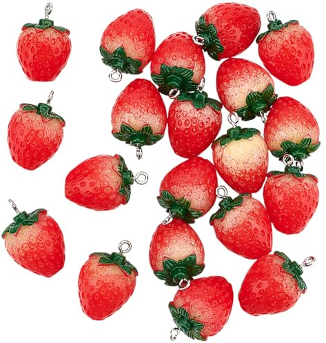 UNICRAFTALE 20 Stück 3D Erdbeer Charm Harz Erdbeer Ornament Süßer Frucht Großpackung Baumelnder Charm Für Armband Halskette Ohrringe Herstellung Basteln Dekoration