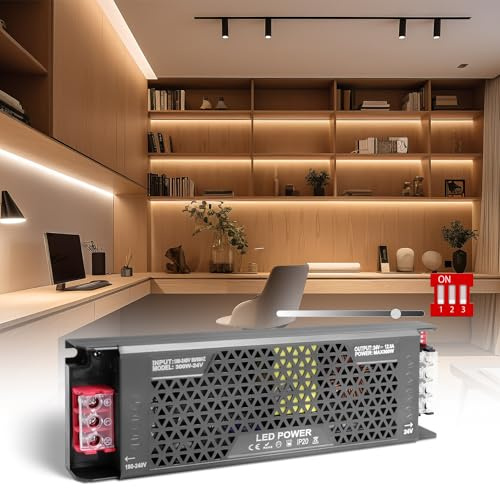 SUCIKORIO Regulable LED Transformador 24V 300W 12,5A, Fuente Alimentacion Constante Ultrafino LED Driver Controlador AC 220V a DC 24V Fuente de Alimentación de Bajo Voltaje para Tira LEDs