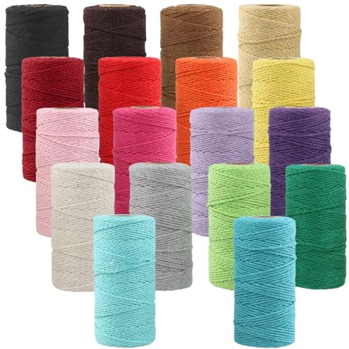 HEIYUET 18 piezas de hilo de macramé de 2 mm x 100 m, hilo de algodón de colores para macramé, cuerda de algodón, hilo de algodón trenzado, cordón de algodón, cuerda de algodón para manualidades DIY