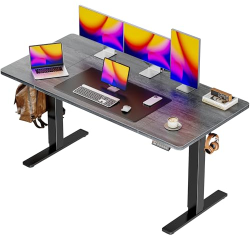 Huuger 55 x 28 Large Electric Standing Desk, Height Adjustable Desk, 27.6 Deep Desktop, Stand up Gaming Computer Office Desk with 2 Hooks, 3 Preset Heights, for Home Office, Grey