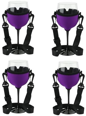 4 Stück Weinglashalter zum Umhängen Becherhalter zum Umhängen Weinhalter Gläserhalter Weinglas Halterung Wine Glass Holder für Weihnachten, Weinfest, Hochzeit, Geburtstag, Party (Violett)