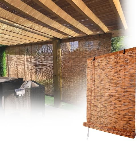 Bambus Rollos Outdoor Vorhang Bambusrollo Schilfvorhänge Lichtfilternde Seitenzugrollo Sonnenschutz Verdunklungsrollo Sichtschutz Von Terrasse Veranda Balkon(140x250CM/55x98IN(WxH))