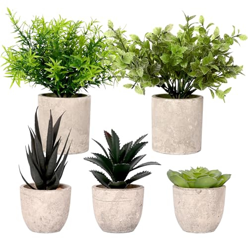 YORFULL 5 Pièces Plantes Artificielles Interieur, Petites Fausse Plante avec Pots, Plante Artificielle Décoratives pour Chambre, Salle de Bain, Cuisine, Bureau, Chambre et Salon