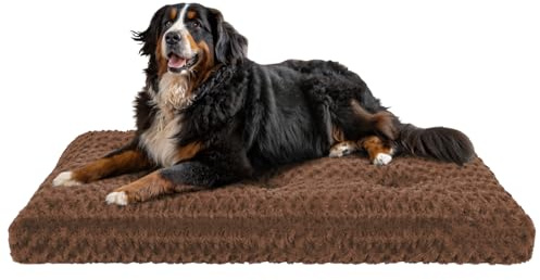 Homaxy Hundsäng stora hundar, fluffig ortopedisk hundmatta, tvättbar, hundsängar, med halkfri undersida för stora hundar, 120 x 74 x 10 cm, brun