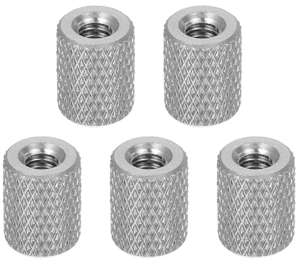 sourcing map 5 Pcs M3 Flat Knurled Thumb Nuts, 304 Stainless Steel Flat Head Diamond Knurled Through Hole Lock Adjusting Nuts Fasteners for Electronic, Machine, D6 x H10mm