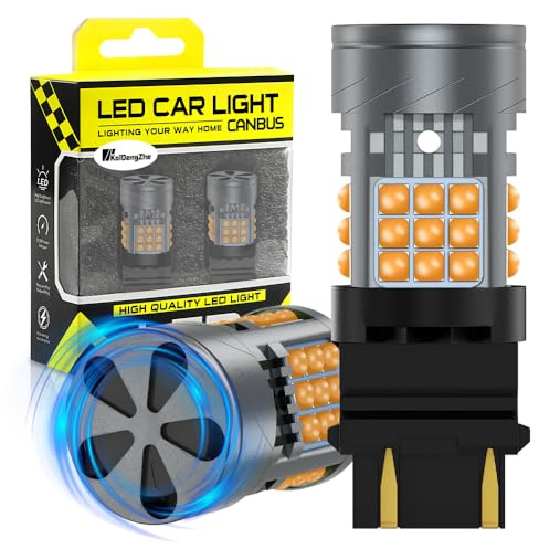 KaiDengZhe 3157 T25 Ampoule LED avec Ventilateur de Refroidissement, Sans Erreur CANBUS, 500% Luminosité, 3000 LM, Ambre P27/7W 3157A 3157NA LED pour DRL Feux Recul Clignotants Stop, 2 PCS