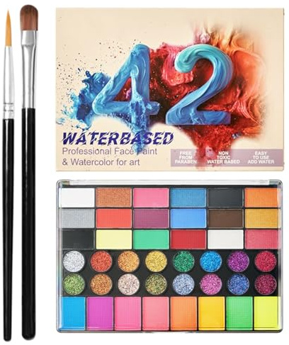 Kit de Maquillaje Facial | Paletas de Color de Agua | Professional Make -Up Set con Pinceles | para Halloween Carnival Birthdays School Events Actuaciones teatrales