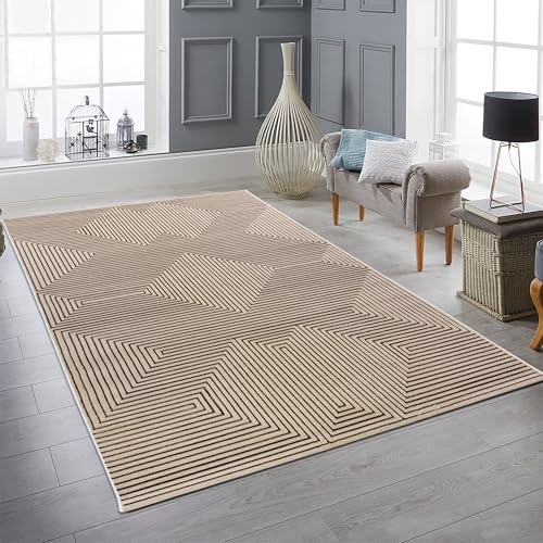 Teppich-Traum Kurzflor Teppich 3D Relief Beige 120x170 cm | Pflegeleicht, schmutzabweisend, strapazierfähig, angenehm weich, seitlich gekettelt, fußbodenheizungsgeeignet, 8 mm Flor