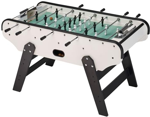 Kangui Baby-Foot Noir et Blanc, Bois Mélaminé et Aluminium, 148.5 x 76 x 86.6 cm, Barres Télescopiques, Surface Gerflex, Pré-monté, pour Adultes et +14 Ans