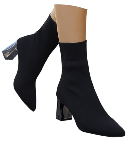 Generisch Botines de punto para mujer, hasta la rodilla, cálidos, botas altas de invierno, tacones sexys, elegantes botas para fiesta, botas cortas, calcetines, botines de otoño, zapatos de mujer