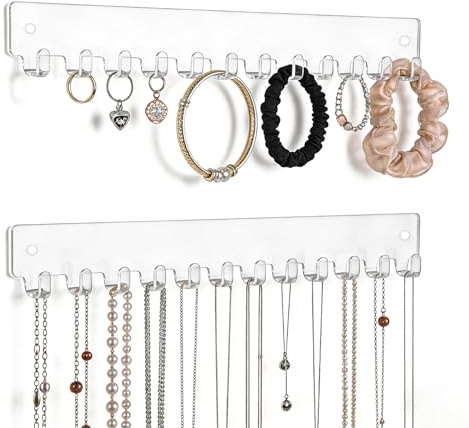 DoocliB 2 Stück Schmuckaufbewahrung Wand, Schmuckständer Transparent | Schmuckhalter Acryl, Schmuckständer Ketten, Schmuck Organizer Hängend für Armband, Halskette, Ringe