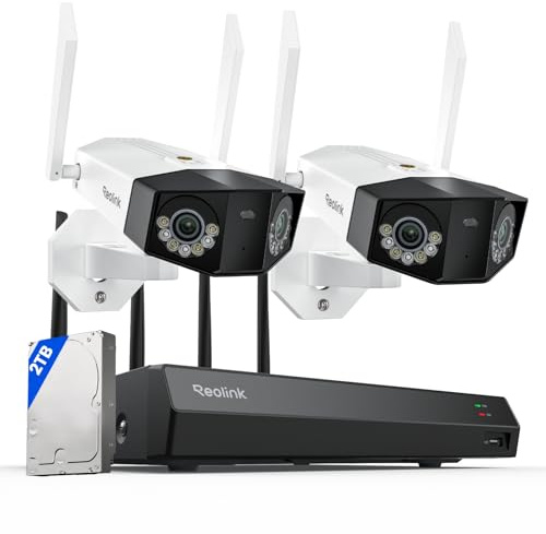 Reolink 16MP Wi-Fi 6 Überwachungskamera Aussen WLAN mit 180° Panoramablick, Bewegungsspur, 30m Farbnachtsicht, 24/7 Aufzeichnung, KI-Erkennung, 4K 12CH WLAN NVR mit 2TB HDD, 2X Duo 3 WiFi + RLN12W
