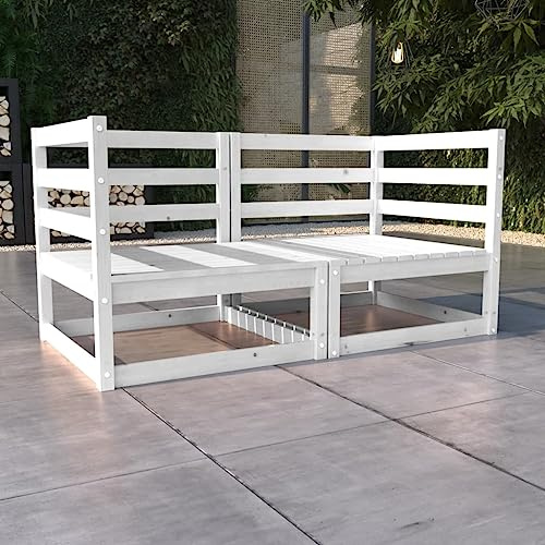 CongVVFV Gartensofa 2-Sitzer Weiß Massivholz Kiefer Outdoor-Möbel Modulares Sofa Robustes Holzsofa für Garten und Terrasse