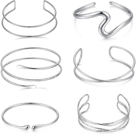 Cobee 6 Stück Oberarmreif Silber, 8cm Armreif Oberarm Einstellbar Armreifen Silber damen Minimalistischen Boho Punk Swirl Armreif Griechische Coil Armband Set Zarter Geschenk für Mädchen