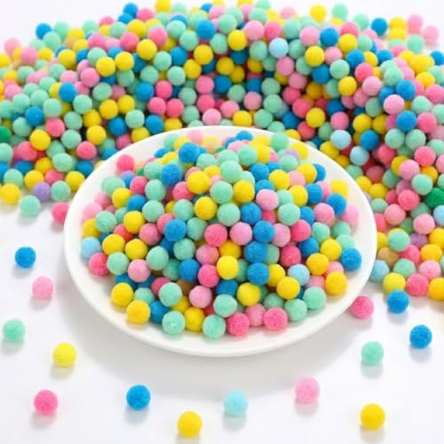 Pompons zum Basteln, Pastell Bunt Mix, 10mm, 2000 Stück | Mini Pompoms, Für Ostern, Kindergarten, Haarschmuck, Girlanden & Babyparty Deko
