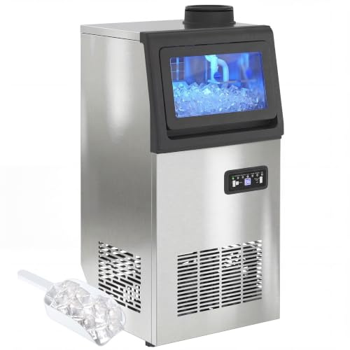 HOMCOM Commercial Ice Maker Machine, 45kg/24H, Stainless Steel, Silver | Under Counter or Freestanding Ice Machine, 7.5kg Storage Capacity, Auto Self-Cleaning, Timer, Home, Office, Bar, Restaurant