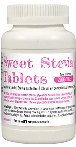 PINK SUN Stevia Tablets x 2000 Refill Tabs (Top up for 500 Tablet Dispenser) Sweetener Sugar Alternative Replacement Vegetarian Vegan Gluten Free Low Carb Non GM Zero Calories Bulk Buy