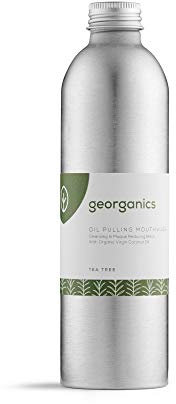 Georganics Whitening Oil Pulling Mouthwash - Tea Tree Flavoured - Plaque-Reducing Coconut Oil Blend - 100% Natural Ingredients - SLS, Glycerine & Fluoride Free - Organic, Vegan, Cruelty-Free - 275ml