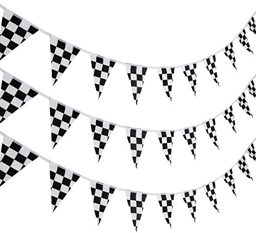 10 Meters Checkered Pennant Banner Racing Flag Party Flag Banner Accessory for Race Theme Birthday Party Decoration