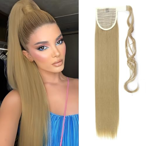 Silk-co Ponytail Extensions Pferdeschwanz, Haarverlängerung Haarteil Clip in Zopf Extensions Synthetische Haare Glatt Hair Extension 100g 65 cm Blond