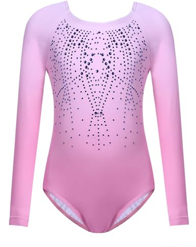 Zaclotre Kid Girls Gymnastic Leotard Long Sleeve Color Gradient Sparkly Ballet Dance One Piece Outfit 140(6-7Y)