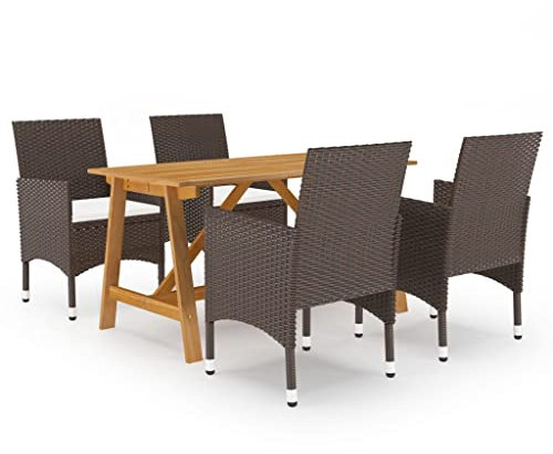 vidaXL Gartenmöbel Set 5-TLG. Gartengarnitur Gartenset Sitzgarnitur Sitzgruppe Gartentisch Esstisch Gartensessel Gartenstuhl Tisch Stühle Braun