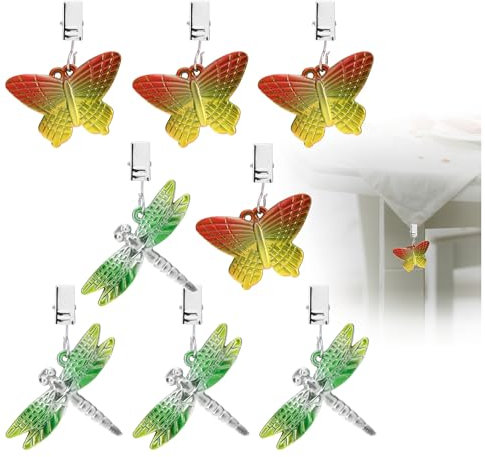 com-four® 8X Tischdeckenbeschwerer - Tischtuchgewichte in Form von Libellen und Schmetterlingen - Tischtuchklammer - jeweils ca. 35g - Tischdeckenklammern (rot + grün)