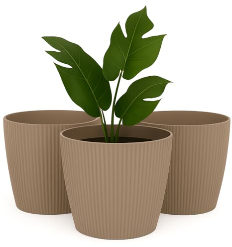Home Garden Ornaments Maceteros Decorativos Interior - Macetas Decorativas Interior Juego de 3 - Rayas Macetas Pequeñas - Decorativa Maceta Pequeña (Diámetro: 15.5cm, Color: Taupe)