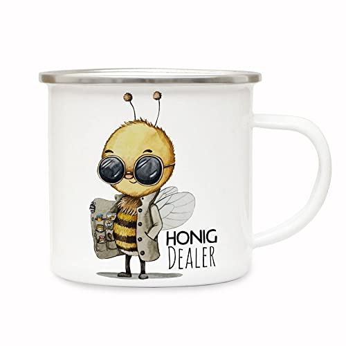 ilka parey wandtattoo-welt Emaille Becher Camping Tasse Geschenk für Imker Imkerei beekeeper Biene Spruch Honigdealer Kaffeetasse eb643