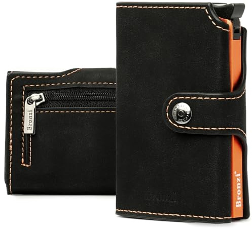 Bronzi® Portafoglio Uomo Slim Piccolo | Portacarte Uomo Donna Portatessere Porta Carte Di Credito | Portafogli Mini Protezione RFID con Portamonete | Box Regalo - Brand Italiano