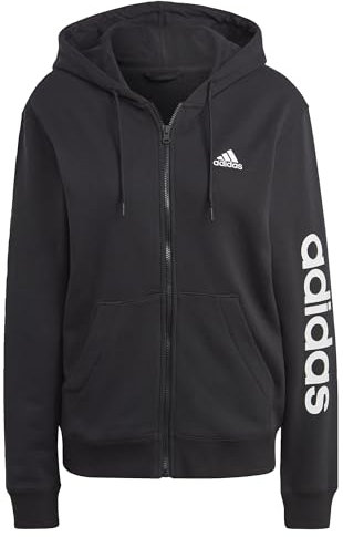 adidas Donna Essentials Linear Full-Zip French Terry Hoodie, Black / White, S