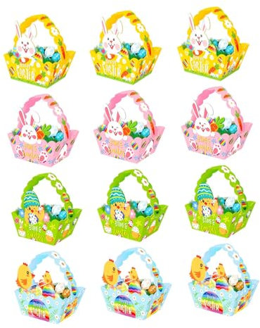 Colcolo 12x Easter Baskets for Kids Easter Egg Baskets with Handle Party Decor Bunny Gift Baskets for Mom Adults Holiday Baby Shower