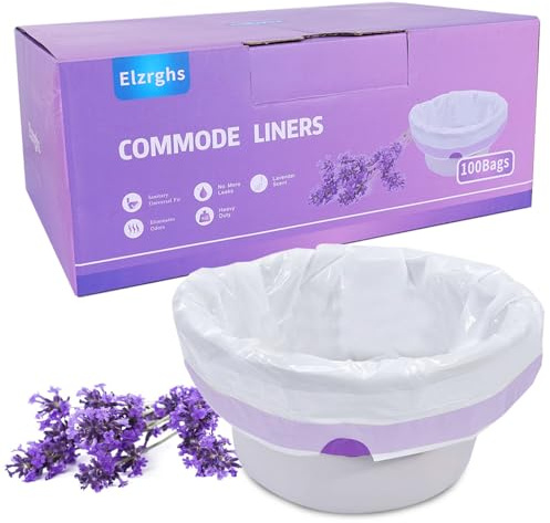Elzrghs Commode Liners for Bedside Commode, Portable Toilet, Bed Pan, 100 Count Lavender Scented Disposable Potty Chair Liners