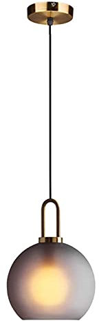 NICRX 300 mm große, mattgraue, kugelförmige Glas-Pendelleuchte, mattgraue Glaskugel mit Messingsockel, Hängelampe für Kücheninsel (30CM)