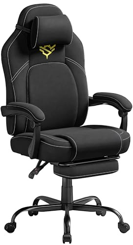 SONGMICS HOME Fauteuil Gaming, Chaise de Bureau Ergonomique avec Repose-Pieds, Chaise Gamer avec Appui-tête, PU, Hauteur Réglable, Noir d’Encre OBG072B01V1