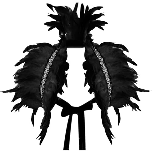 YOUYIKE Gothic Federkragen, Federumhang, Top Wings, Natürlicher Feder Cape, Swan Kostüm mit Feder Achselzucken, Geeignet für Männer und Frauen Halloween, Karneval, Gotische Kleiderparty（Schwarz）