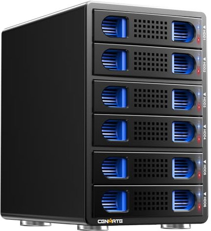 Boîtier Disque Dur 6 Baie Aluminium avec Ventilateur SATA 2,5/3,5 HDD/SSD, USB A/C 3.0, Supportant l'échange à Chaud, l'extension en Chaîne, Boîtier HDD sans Outil, DAS (Pas de Raid/NAS)