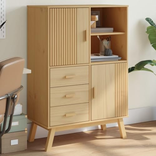 Tidyard Bücherregal Holzschrank Highboard Wohnzimmerschrank Büroschrank Aktenschrank Bücherschrank Schrank Aktenregal Standregal Olden Braun 85x43x125 cm Massivholz Kiefer