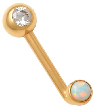 ANYGOLDS 14K REAL Solid Gold 3mm Round Opal Cubic Zirconia Barbell - L Shaped Barbell for VCH Christina Vaginal Hood Venus - 14Gauge Piercing Jewelry - Perfect for Minimalist Design - Sold Singly