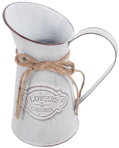 Cabilock Maceta Retro De Hierro Vintage Florero Decorativo De Metal Galvanizado para Hogar Y Cocina Jarrón Rústico con Acabado Desgastado 7.9X6.3X4.5 Pulgadas